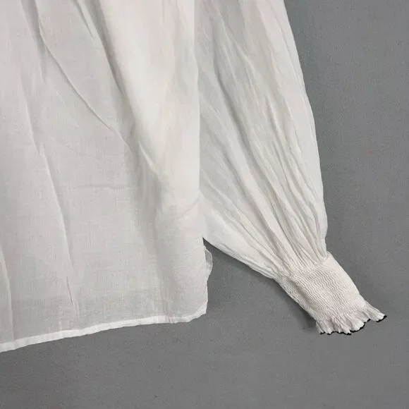 Cleobella Blouse Womens XS White Wendy Top Ruffle Smocked Boho Organic Cotton - Picture 4 of 14